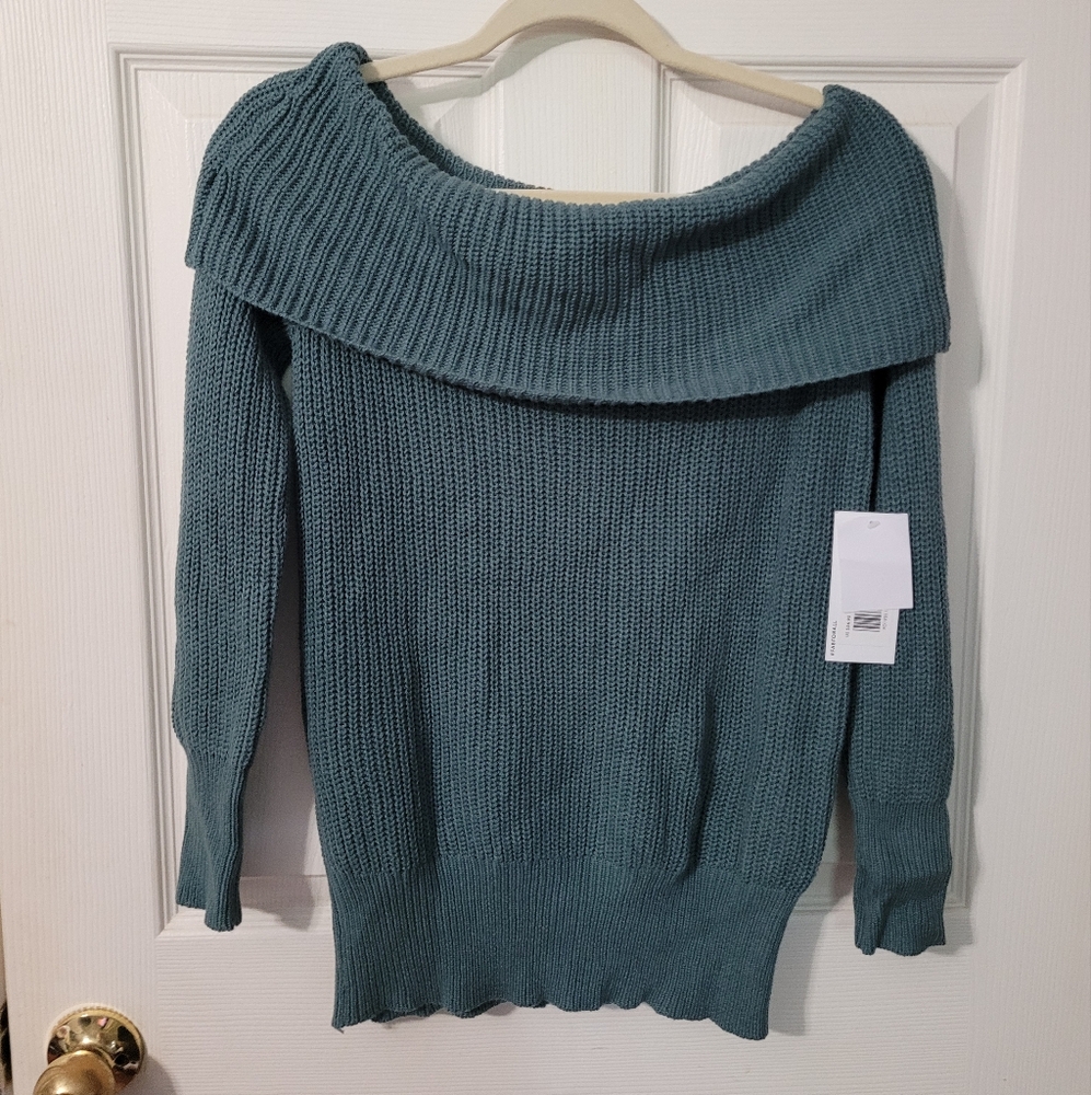 Women's Off-Shoulder Sweater - Teal